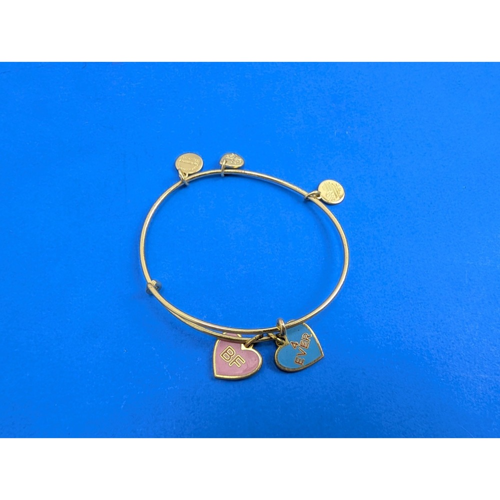 Alex and Ani BF 4 EVER Bangle Charm Bracelet Gold Tone 2020 Heart Pink Blue